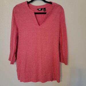 Lands End Oversized Coral Linen Blend 3/4 Sleeve Top Sz. L